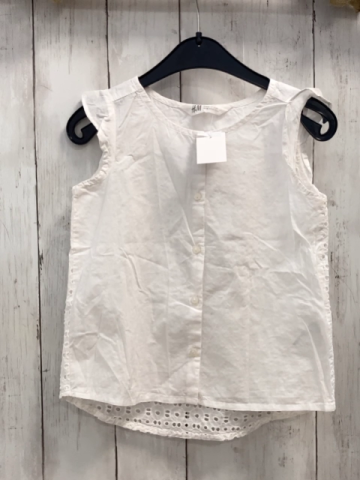 H&M  Sommerbluse  Gr. 110  weiß Rückseite mit Lochstickerei