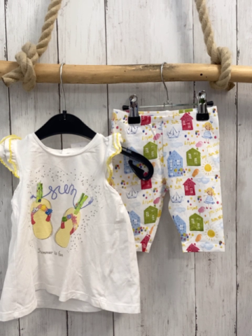 2tlg Mayoral  Top + Radler  Gr. 80  weiß Flip Flops Häuse Kinder gelb umhäkelt 