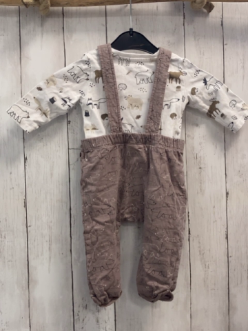 2tlg  Langarmshirt + Lathose Gr. 62  weiß Tiere + grau Bären