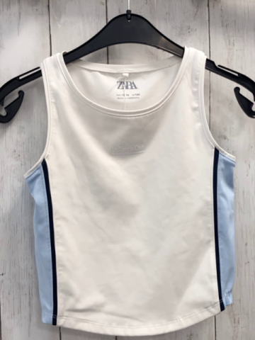 Zara  Sporttop  Gr. 152  weiß hellblau blaue Seitenstreifen 