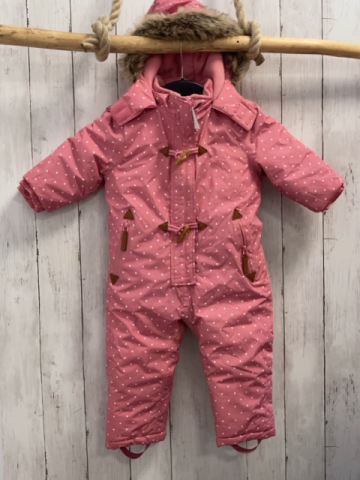   Winteroverall Gr. 86  rosa weiße Punkte Kapuze mit Fellbund Knebelknöpfe 