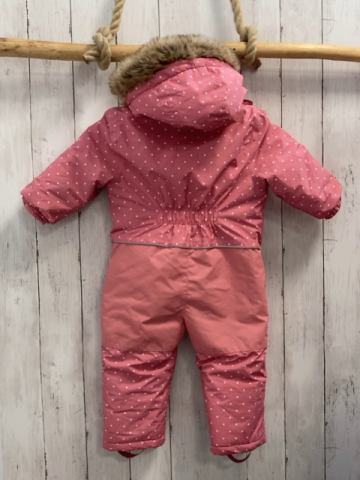   Winteroverall Gr. 86  rosa weiße Punkte Kapuze mit Fellbund Knebelknöpfe 