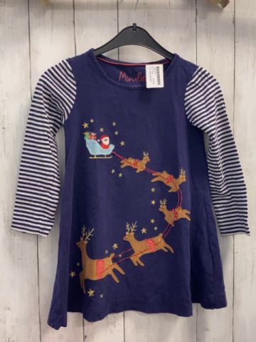 Mini Boden Kleid  Gr. 110  blau Kutsche mit Weihnachtsmann goldene sterne 