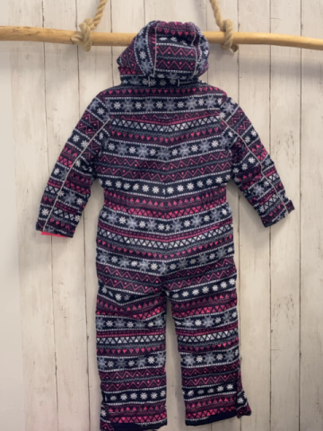   Schneeoverall  Gr. 110  dunkelblau pink weißer Druck mit Dreiecken Punkten + Kristallen 
