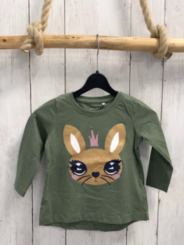 Name it  Langarmshirt  Gr. 80  kiwi Hasenkopf mit golden Glitzer 