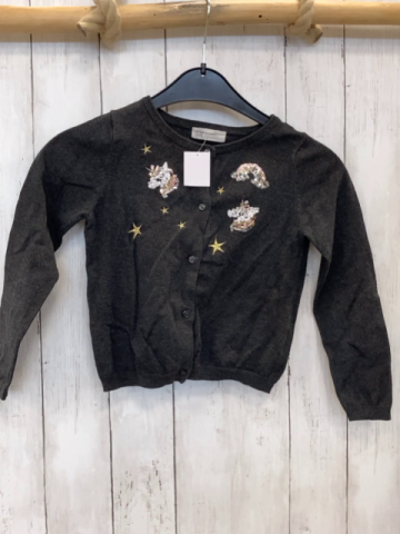 H&M  Strickjacke  Gr. 110  grau Pailetteneinhörner + -bögen goldene Sterne 
