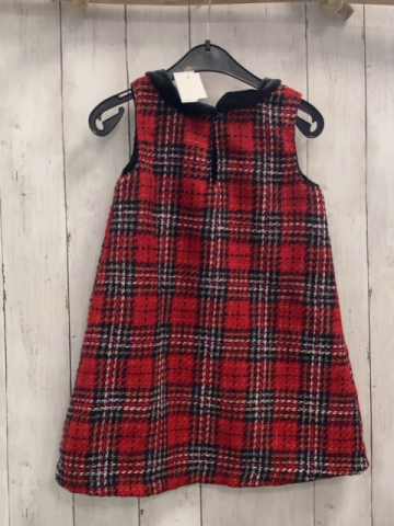 H&M  Kleid  Gr. 110  rot schwarz beige weiß golden kariert schwarzer Nickykragen 