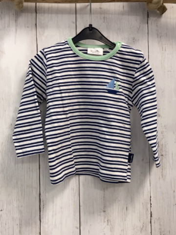 Sanetta Langarmshirt Gr. 68  blau weiß gestreift hellgrüner Bund