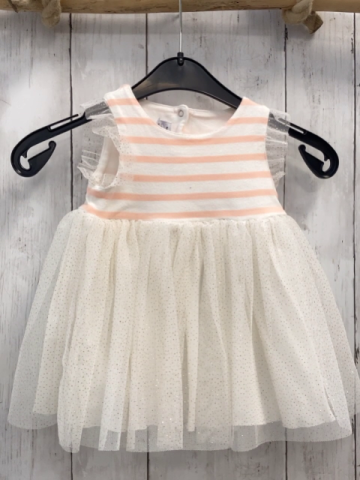 Petit bateau Kleid Gr. 68  weiß rosa gestreiftes Oberteil weißer Tüllrock mit Glitzerpunkten