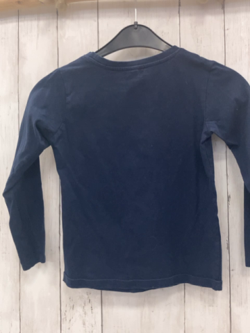  Langarmshirt Gr. 128  blau weiße Schrift Schuh