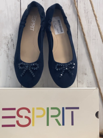 Esprit  Ballerinas Gr. 36  blau Schleife aus glänzenden Quadraten 