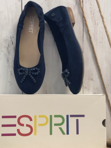 Esprit  Ballerinas Gr. 36  blau Schleife aus glänzenden Quadraten 
