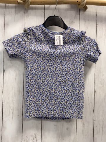 H&M T-Shirt  Gr. 122  weiß blau hellblaue Blumen Rippen 