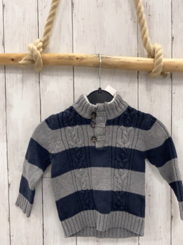   Pullover  Gr. 80  hellgrau graue Streifen Strick Zöpfe Knopfleiste