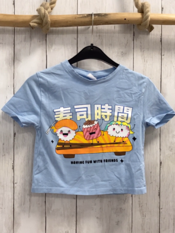 Zara  T-Shirt  Gr. 128  hellblau Törtchen Schrift 