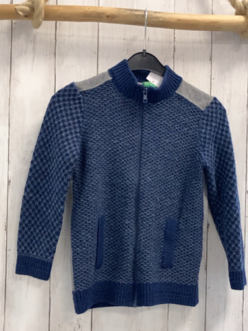 Benetton Strickjacke  Gr. 116  blau hellgrau gemustert graue Schultern 