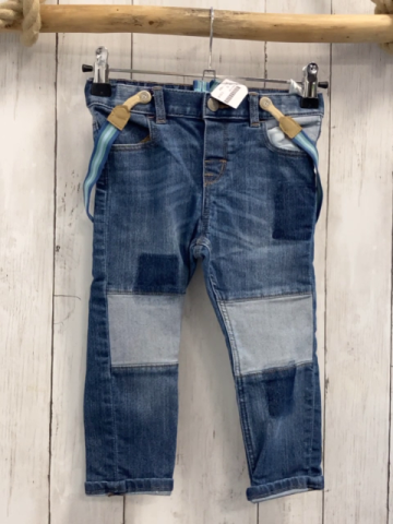H&M  Hose  Gr. 92  blau Jeans grauer Kniebereich Hostenträger verstellbarer Bund 