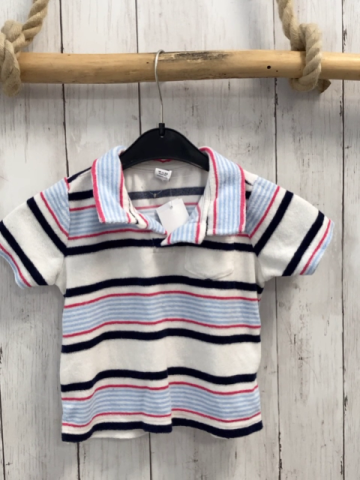 Janie & Jack  T-Shirt  Gr. 86  weiß blau rot hellblaue Streifen Frottee Karagen 