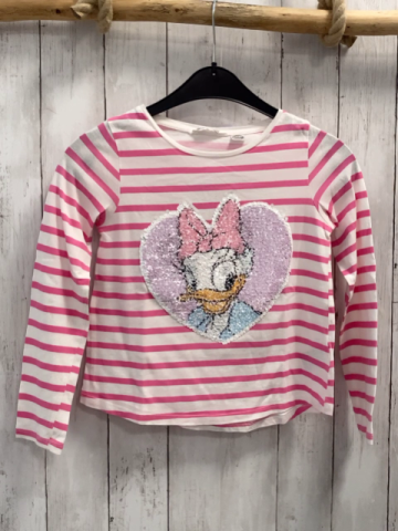 H&M  Langarmshirt  Gr. 134/140  weiß pink Streifen Pailettenherz Daisy Duck
