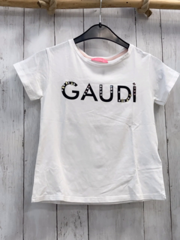 Gaudi T-Shirt  Gr. 128  weiß schwarze Schrift mit Steinen 