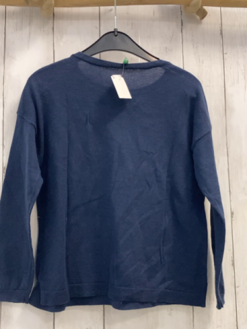 Benetton  Pullover  Gr. 116  blau Feinstrick + pink blaue Schrift mit transparenten Pailetten 