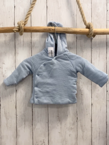 M&S  Pullover  Gr. 56  hellblau weiße Streifen Kapuze seitlich geknöpf 