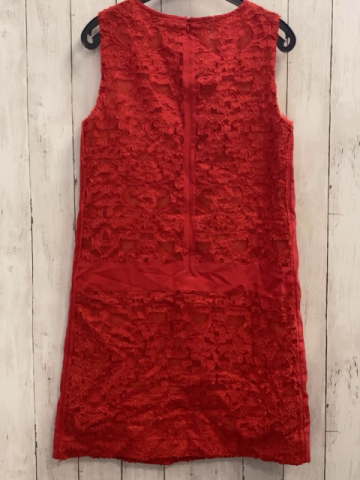 MarcCain Kleid Gr. S rot transparentes Überkleid mit Stickerei