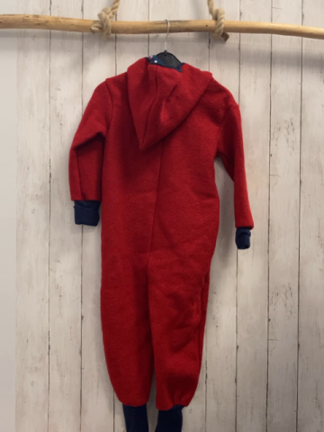   Walkoverall Gr. 110  rot Schurwolle Kapuze blaues Futter mit Pilzen 