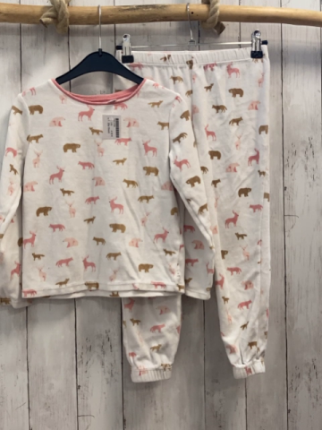 2tlg Okaidi  Schlafanzug  Gr. 116  weiß bunte Tiere rosa Bund Nicky 