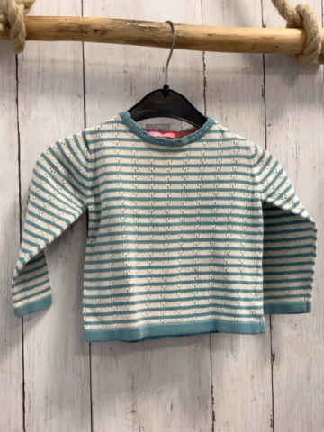   Pullover  Gr. 80  weiß türkis Streifen Lochmuster 