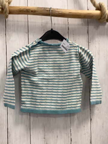   Pullover  Gr. 80  weiß türkis Streifen Lochmuster 