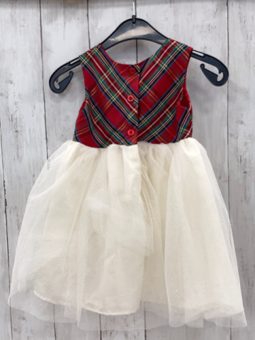  Kleid Gr. 92  rot grün gelb kariertes Oberteil weißer Tüllrock mit Glitzerpunkten