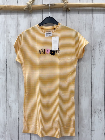 neu Schiesser Nachthemd  Gr. 140  mais weiße Streifen Schrift mit Blumen 