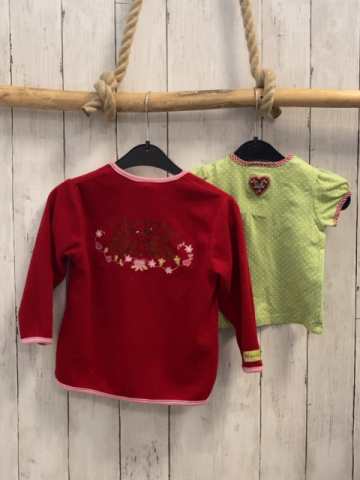 2tlg Bondi  Fleecejacke + T-Shirt  Gr. 80  rot rosa Bund + hellgrün weiße Punkte Latz 