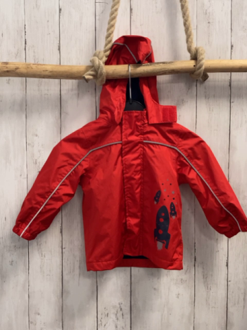   Regenjacke  Gr. 80  rot Kapuze mit blauem Fleecefutter Raketen 