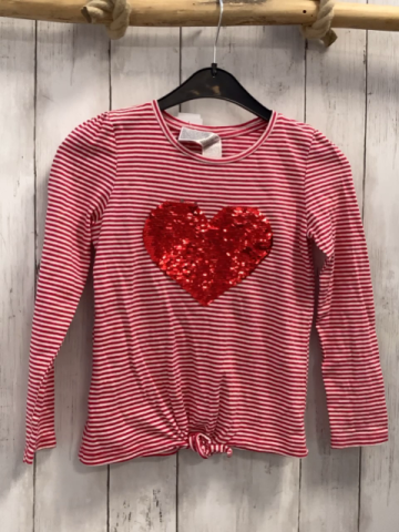   Langarmshirt  Gr. 122  rot weiße Streifen Pailettenherz