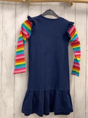   Kleid  Gr. 128  blau bunter Pailettenschmetterlinge bunt gestreifte Ärmel 