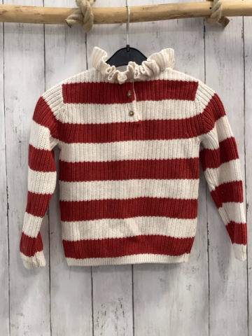 Sergent Major  Pullover  Gr. 110  weiß rost Streifen Strick rippen Rüschenkraen 