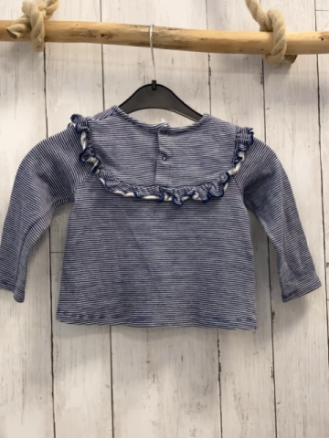 Petit Bateau  Pullover  Gr. 92  blau hellgraue Streifen Rüschen 