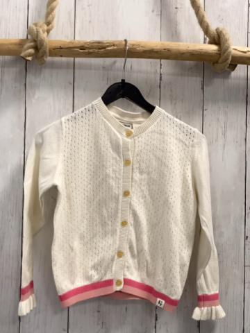 Garcia Strickjacke Gr. 92  weiß Lochmuster rosa Streifen am Bund