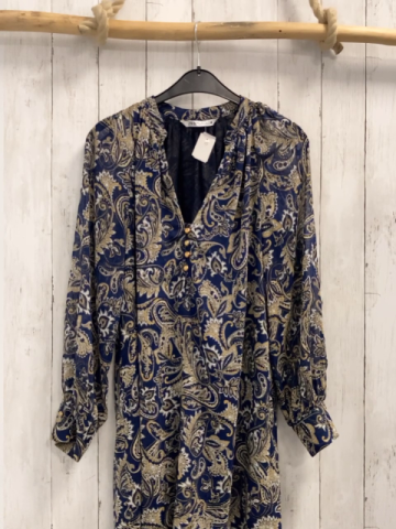 Zara  Kleid Gr. S  blau mit beige hellgrauem Ornamentdruck 