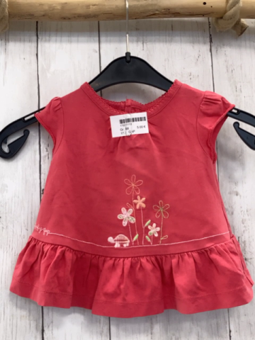 GAP  T-Shirt  Gr. 68  rot Blumen Rüschensaum 