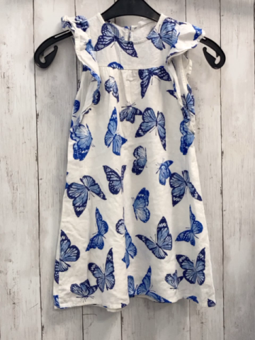 Mango Kleid  Gr. 122  weiß blau hellblaue Schmetterlinge Rüschenärmel 