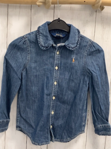 Ralph Lauren  Bluse  Gr. 110  blau Jeans Rüschenbund 