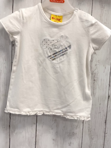 Steiff  T-Shirt  Gr. 86  weiß Bärenkopf mit silber Pailetten Rüschensaum 