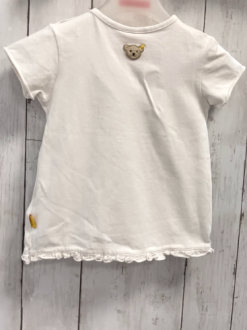 Steiff  T-Shirt  Gr. 86  weiß Bärenkopf mit silber Pailetten Rüschensaum 