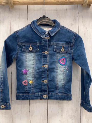 Minoti  Jeansjacke  Gr. 110  blau bunte Pailettenherzn 
