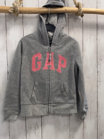 GAP  Fleecejacke  Gr. 116  grau Kapuze lachs Schrift mit transparenten Pailette 