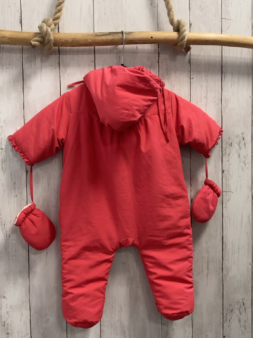 2tlg Jacadi  Winteroverall mit Handschuhen  Gr. 68  pink Rüschenbund weißes Futter mit Blumen + Punkten 
