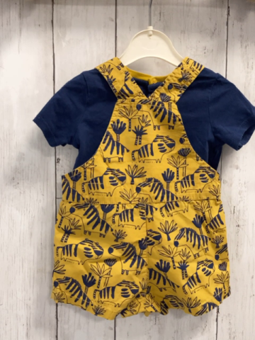 2tlg DP...aM Latzshorts + T-Shirt  Gr. 68  mais blaue Zebras + blau mais Bund 